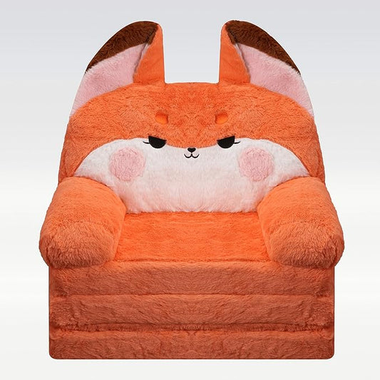 MONKISS 2-in-1 Toddler Couch Chairs Comfy, Kids Chair Couch, Mini Couch, Flip Out Sherpa Kids Sofa, Baby Couch, Chair for Toddlers 1-3, Kids Lounge Chair Reading Chair, Kids Couch Bed Fold Out, Fox