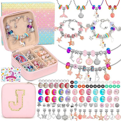 LifeisLuck Charm Jewelry Making Kit, DIY Bracelet Making for Girls, 110 Pcs Jewelry Beads for Girls Craft Gift with Jewelry Organizer Box for Girls Bracelet Maker (J)