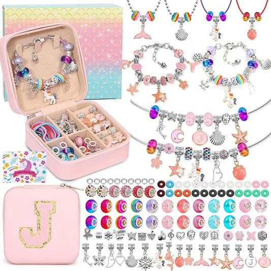 LifeisLuck Charm Jewelry Making Kit, DIY Bracelet Making for Girls, 110 Pcs Jewelry Beads for Girls Craft Gift with Jewelry Organizer Box for Girls Bracelet Maker (J)