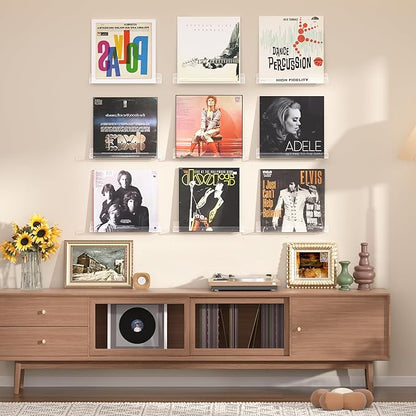 upsimples 12 Pack Vinyl Wall Mount Shelves, 12" Album Record for Storage & Display, Clear Acrylic Floating Shelf for Kids Bookshelf, Magazine Rack, Picture Ledge