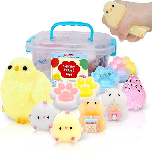 10 Pack Taba Squishy Toys kit with Toy Box & Cute Stickers, Kawaii taba Squishies Stress Relief Toys Party Favors for Kids 4-8 8-12, Squishy Fidget Toys for Kids, Birthday Gifts Toys for Girls 8-10