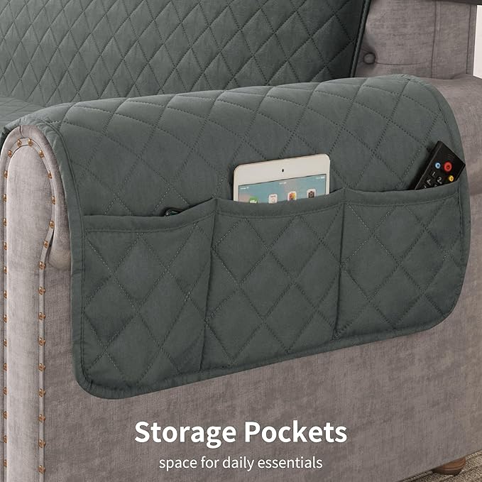 CHUN YI Couch Cover, Water Resistant Slipcover for 3 Cushion Sofa, Washable Sofa Cover with Adjustable Strap Storage Pocket for Living Room Dog Pet (Sofa, Dark Grey)