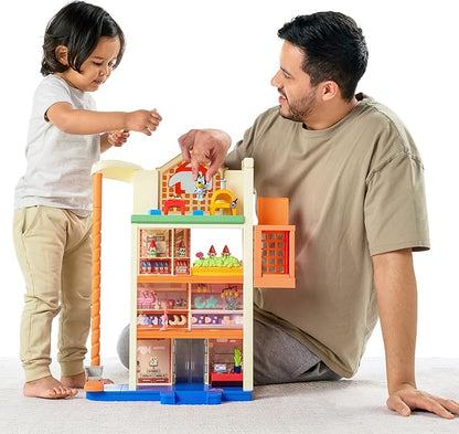 Bluey Hammerbarn Shopping Playset, 4 Level, 22" Tall Playset with Working Lift and Trolley Return, Including Lights and 45+ Sounds