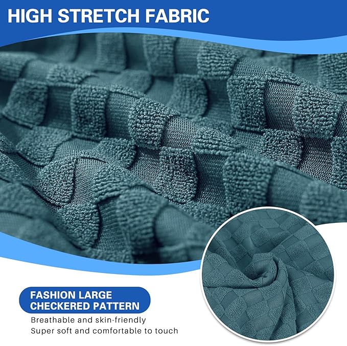 MAXIJIN Recliner Cover Slipcovers for Living Room 4 Pieces Stretch Jacquard Recliner Chair Cover Soft Fitted Recliner Protector with Elastic Bottom for Kids, Pets (Recliner, Peacock Blue)