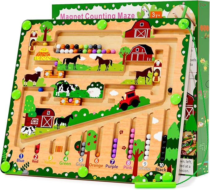 zhiwuzhu Magnetic Color and Number Maze, Montessori Wooden Toys for Ages 2-4,Sensory Toys,Fine Motor Skills Toys for Boys Girls 3-5 Years Old