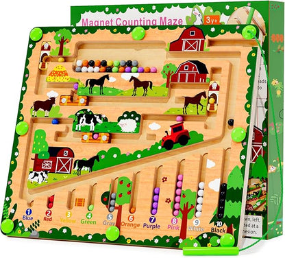 zhiwuzhu Magnetic Color and Number Maze, Montessori Wooden Toys for Ages 2-4,Sensory Toys,Fine Motor Skills Toys for Boys Girls 3-5 Years Old