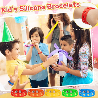 Aoriher 20 Pieces Silicone Charm Bracelets Kids Valentine's Day Silicone Wristband Gift Adjustable Rubber Bracelet with Holes for Shoe Charm First Day of School Party Favors(Multicolored)