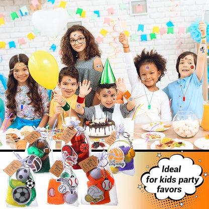 Junkin 176 Pcs Sport Party Favors Sport Party Goodie Bag Fillers Small Sports Balls Sport Wristband Keychains Stickers Bracelet Whistle for Sports Themed Birthday Party Supplies Decoration (Classic)
