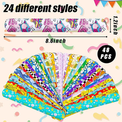 POPLAY 48PCS Slap Bracelets Bulk, Slap Wristbands Party Favors Mermaid Tie Dye Galaxy for Kids Birthday Gift Classroom Awards