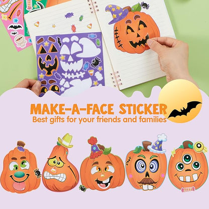 JOYIN 24 Pcs Halloween Pumpkin Decorating Stickers, Party Favor for Kids, Halloween Art Crafts Party Supplies, Pumpkin Face Sticker with 8 Designs, Halloween Treats Classroom Activities Games
