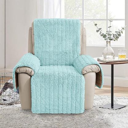 RBSC Home Plush Recliner Slipcover 30 Inches Baby Blue Chair Covers Artificial Wool Lazy Boy Cover Quilted Cover for Recliner Chairs and Furniture Soft Warm