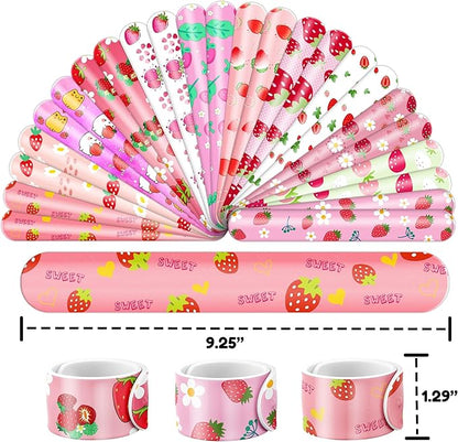 48PCS Strawberry Party Favors - 24PCS Tattoos & 24PCS Slap Bracelets - Berry Themed Birthday, Baby Shower, Goody Bag Fillers, Summer Party Supplies, Classroom Prizes, Gifts for Kids & Toddlers
