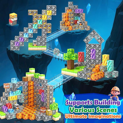 Gooidea Magnetic Blocks -150 Magnetic Building Blocks STEM Toy, Stacking Mine Magnet World Craft Cubes for Kids, Game Gift for Boys Girls Age 3-5 5-7 4-8 8-12