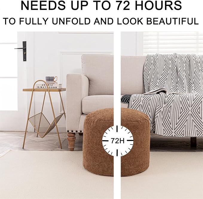 Sturdy Boucle Pouf Ottoman Foot Rest Nice Living Room Decor Lightweight Ottoman Pouf Filler Comfort Pouf Cover Modern Foam Stuffed Poof Perfect to Rest Your Feet No Need Assemble Dark Coffee