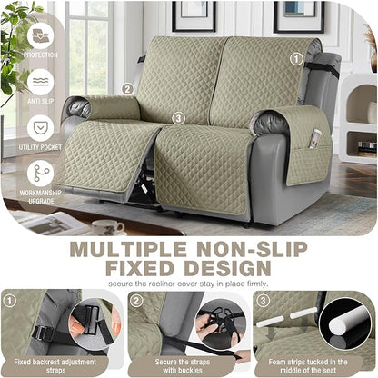TAOCOCO Loveseat Recliner Cover Non-Slip Sofa Slipcover, Pet Cover for Loveseat Recliner with Elastic Straps, Washable Reclining Loveseat Cover Recliner Furniture Protector (2 Seater, Sand)