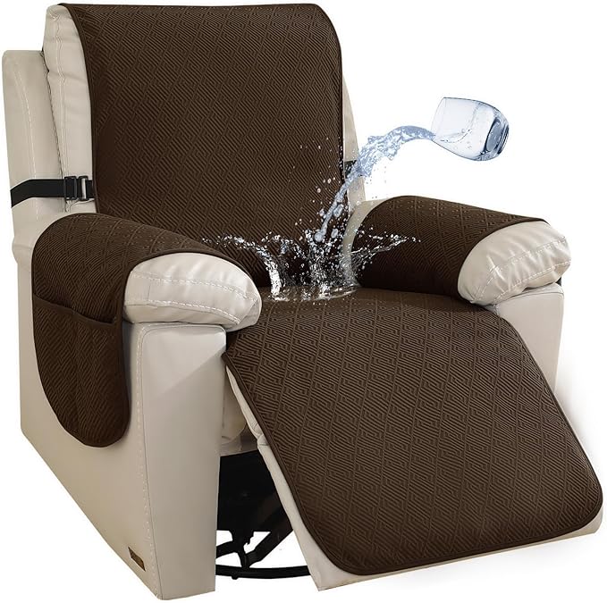 Easehomey 100% Waterproof Recliner Chair Covers, Non-Slip Recliner Covers that Stay in Place with Two Pocket Elastic Band Washable Reclining Chair Cover Furniture Protector for Kids,Pets(Coffee,23.6")