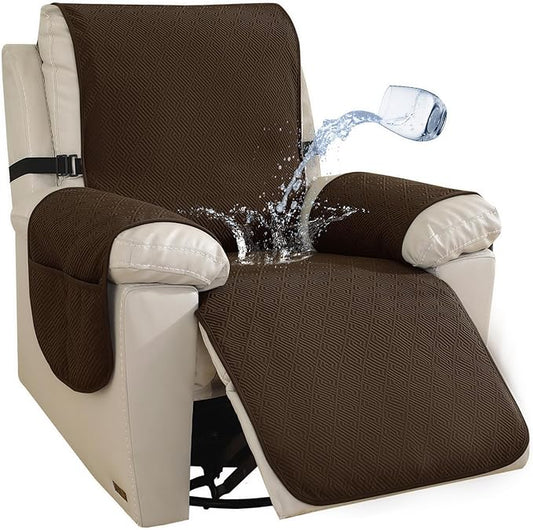 Easehomey Waterproof Large Recliner Chair Cover, Non-Slip Recliner Cover with Two Pockets Elastic Band Slip Covers for Recliners with Arms Washable Reclining Chair Cover for Kids,Pets (Coffee, 28")