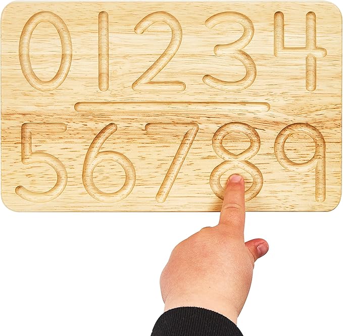 Montessori & Me Wood Number Tracing Board - Montessori Wooden Numbers and Shapes Complements Wooden Letter Tracing Board - Large Wooden Print Numbers for Toddler to Preschool