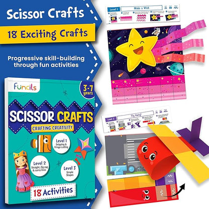 Funcils Toddler Scissors Skills for Kids with Air Clay - 2 Preschool Safety Scissors, Fine Motor Toys for Kids, Cutting & Learning Crafts Activities, Art Supplies Gifts for Boys & Girls Ages 3 4 5 6 7