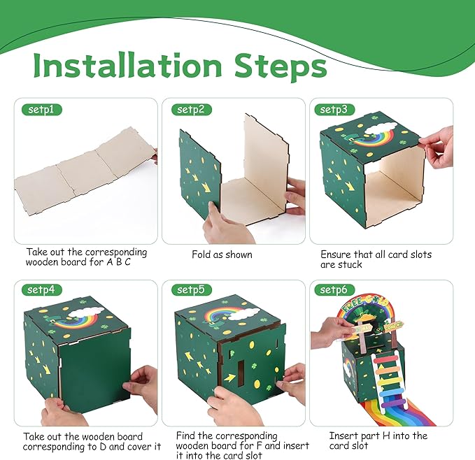 Leprechaun Trap Kit for Kids, St Patrick's Day Wood DIY Crafts Kit to Catch A Leprechaun, St Patricks Day Party Supplies Decorations Leprechaun Trap Toys Gifts for Kid Friends