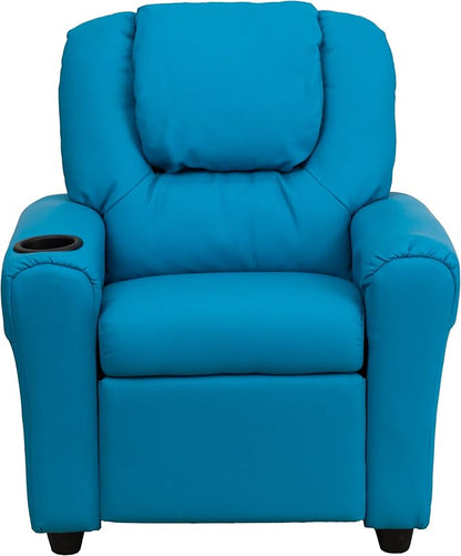 Flash Furniture Vana Vinyl Kids Recliner with Cup Holder, Headrest, and Safety Recline, Contemporary Reclining Chair for Kids, Supports up to 90 lbs., Turquoise