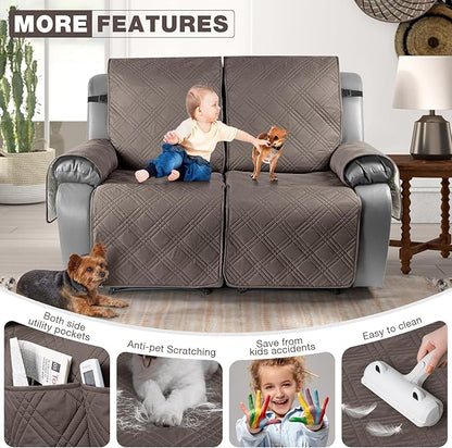 TAOCOCO 100% Waterproof Oversized Loveseat Recliner Cover, Non Slip Split Loveseat Covers for Reclining Loveseat with Elastic Straps for Kids Pets(Oversized 2 Seater, Taupe)
