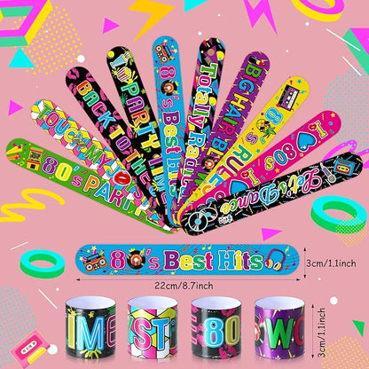 Civaner 40 Pcs 80s 90s Party Favors Slap Bracelets 80s Wristbands Bracelets for Kids Retro Birthday Party Supplies Cute Cassette Tape for 1980s 80s Neon Throwback Adults Birthday Party Supplies