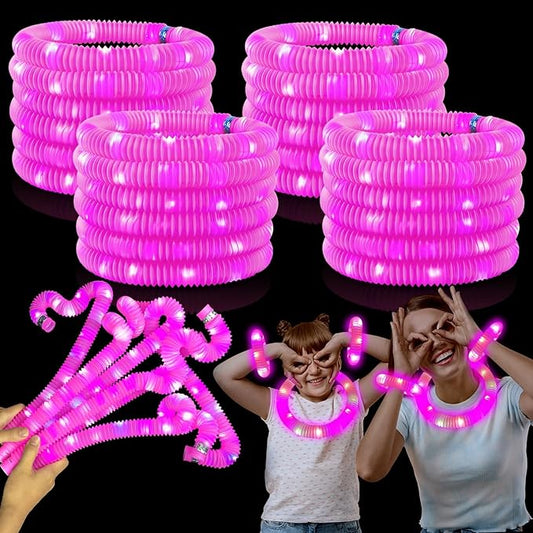 24 PCS Pink Glow Sticks Valentines Day Party Favors for Kids,LED Light up Pop Tubes for Toddlers, Neon Necklaces Bracelets Accessories,Glow Birthday Dance Wedding Mardi Gras Party Supplies Decorations