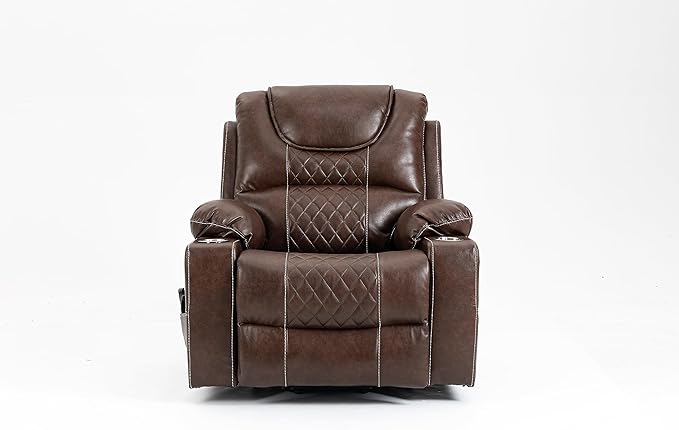 FANYE Electric Power Lift Recliner Chair for Elderly W/Massage and Heat, Infinite Positions Two Remote Controllers Oversized Faux Leather Upholstered Recliner&Armchair W/Side Pockets & Cup Holders