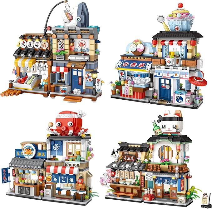 Japanese Street View Ice Drink Shop Mini Building Blocks, MOC Creative DIY Simulation Architecture, 668 Pcs Mini Simulation Architecture Construction Toy