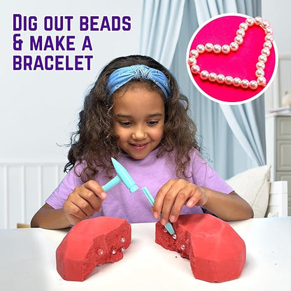 GirlZone Unicorn Gemstones Discovery Dig Kit, 13 Gemstone Dig with Slime and Precious Gems, Gift-Ready DIY Bracelet Kit, STEM Craft for Kids Age 12-14, Perfect for Valentine Gifts