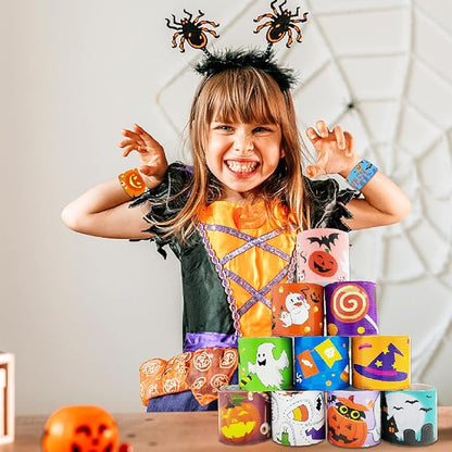 Viicoor 48 PCS Slap Bracelets Halloween Snap Bracelet Wrisrtband for Party Favors School Prizes Halloween Exchanging Gifts Goodies Bulk (15-Halloween-48PCS)