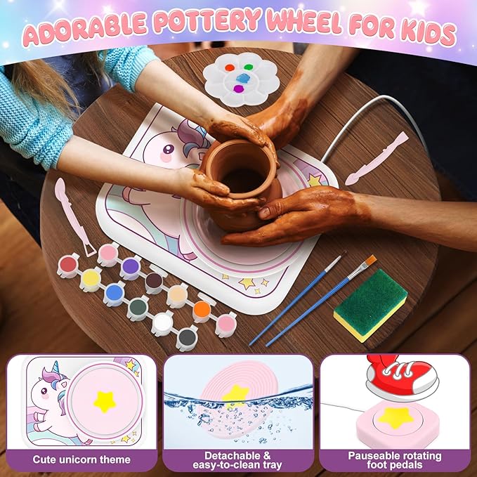 LERJIAUS Pottery Wheel for Kids, Arts and Crafts for Kids Ages 8-12 with 3 Pack Air Dry Clay Art Supplies, Crafts Unicorn Toys for 4 5 6 7 8 9 10 11 12+ Girls Gift