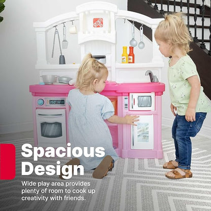 Step2 Fun with Friends Kids Kitchen Playset, Indoor/Outdoor Kitchenette, Interactive Play with Lights and Sounds, Durable Plastic, Includes 25 Piece Toy Accessories, Toddlers 2+ Years Old, Pink