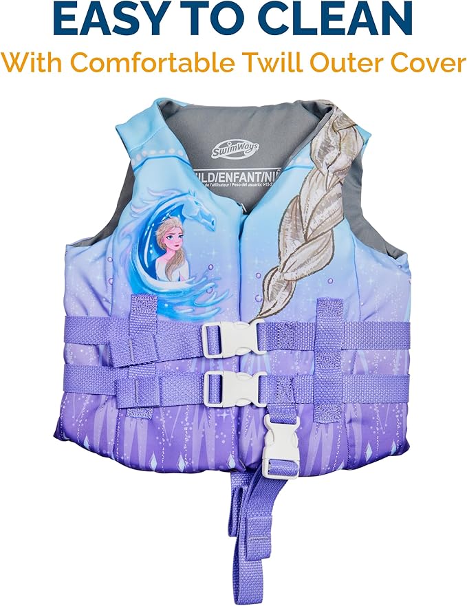 SwimWays Disney Princess Swim Trainer Life Jacket, US Coast Guard Approved Life Vest Kids Swim Vest, Pool Floats & Life Jackets for Kids 33-55 lbs, Elsa