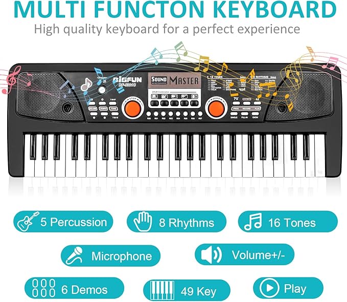 Kids Piano Keyboard, 49 Key Electric Piano Musical Learning Toy for Beginners with Microphone, Music Toys Birthday Xmas Gifts for Kids Toddlers 3-12 Years Old