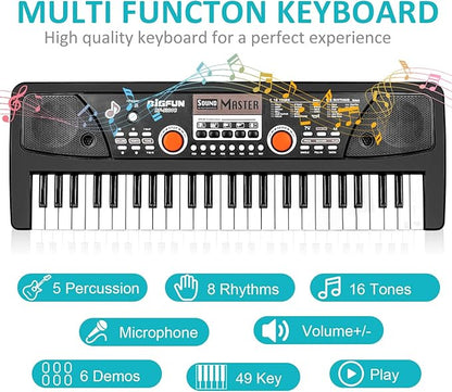 Kids Piano Keyboard, 49 Key Electric Piano Musical Learning Toy for Beginners with Microphone, Music Toys Birthday Xmas Gifts for Kids Toddlers 3-12 Years Old