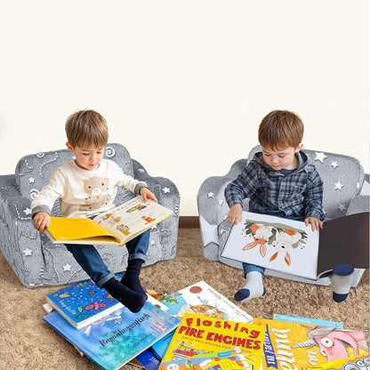 MeMoreCool Convertible Kids Sofa Chair with Blanket, Fold-Out Lounger for Playroom, Toddler Sofa for Girls and Boys (Glowing Star)