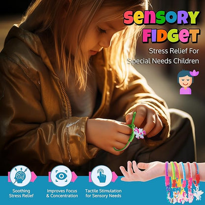 UpBrands 36 Unicorn Zipper Bracelets with 36 Valentine's Day Cards - Sensory Fidget Valentine's Favors and Gifts for Kids Classroom Exchanges