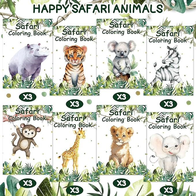 Honoson 24 Pcs Kids Coloring Books Animals Truck Coloring Books Bulk Jungle Animals Party Favors Mini DIY Art Drawing Pages for Birthday Gifts Classroom Jungle Party Supplies(Watercolor Style)