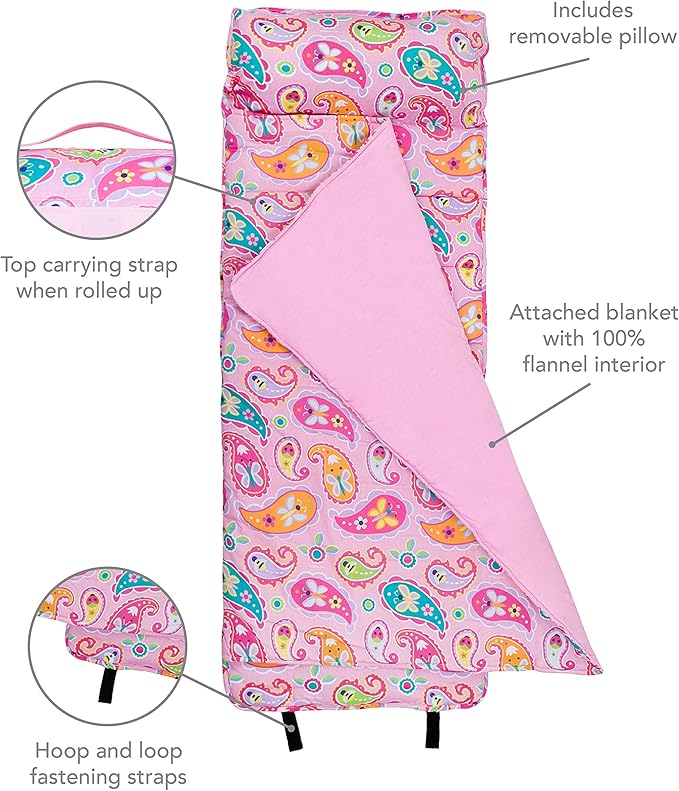 Wildkin Original Nap Mat with Reusable Pillow for Boys & Girls, Perfect for Elementary Daycare Sleepovers, Features Hook & Loop Fastener, Cotton Blend Materials Nap Mat for Kids
