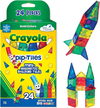 CreateOn Crayola Mini Magnetic PIP-Tiles, Bold Colors - Building Set for Kids, Magnetic Building Toys for Kids, STEM Travel Toys for Boys and Girls Ages 3+, 24-Piece Set (Bold)