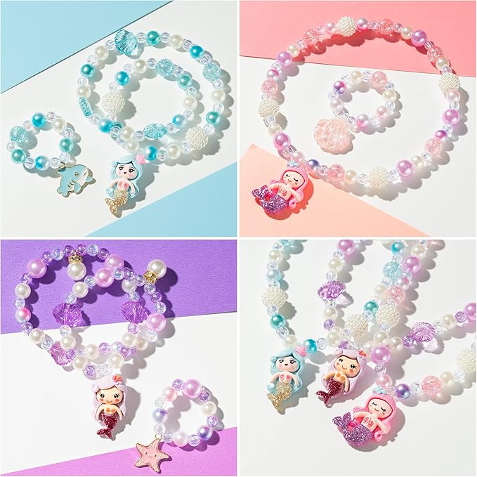 OSNIE Mermaid DIY Bead Jewelry Making Kit for Kids Girls with Jellyfish Shark Heart Starfish Shell Sailboat Pearl Charms Beads for Bracelets Rings Necklaces Creativity Beading Kits Art Craft, 400Pcs+