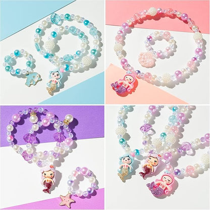 OSNIE Mermaid DIY Bead Jewelry Making Kit for Kids Girls with Jellyfish Shark Heart Starfish Shell Sailboat Pearl Charms Beads for Bracelets Rings Necklaces Creativity Beading Kits Art Craft, 400Pcs+