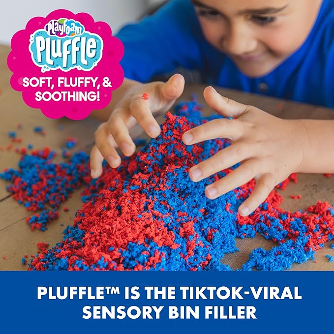 Educational Insights Playfoam Pluffle for Sensory Bins 4-Pack - Red, Blue, Orange & Black Sensory Bin Filler for Sensory Table, Great for Sensory Play