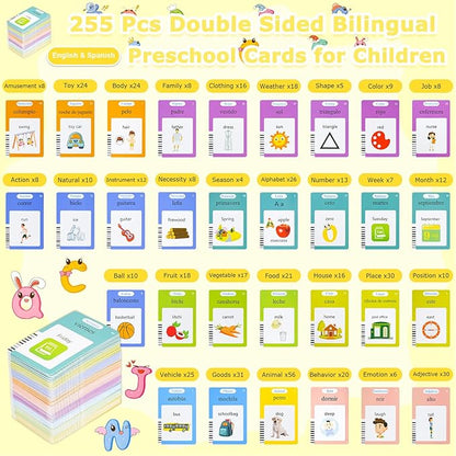 SAYEEC Toddlers Bilingual Talking Flash Cards Spanish English Montessori Toys with 510 Sight Words Kids Speech Therapy Autism Sensory Toys Learning Educational Gifts for 3 4 5 6 7 Years Old Boys Girls
