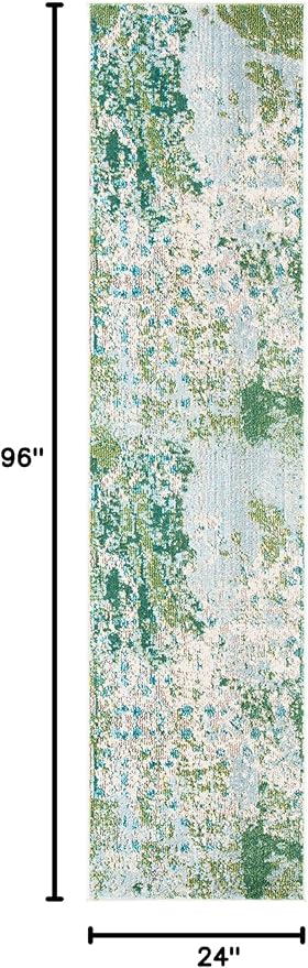 SAFAVIEH Madison Collection Runner Rug - 2' x 8', Green & Blue, Modern Abstract Design, Non-Shedding & Easy Care, Ideal for High Traffic Areas in Living Room, Bedroom (MAD499X)
