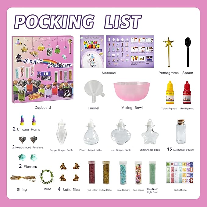 Fairy Mixies Potions Set with Magic for Kids, DIY 19 Bottles Mixies Potions for Christmas, Creativity‌ Art Craft Toy for Girls, Fun Birthday Gift Toys for Girl 6 7 8 9 10