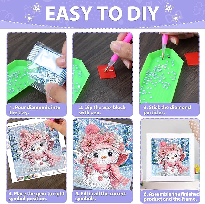 hkejoi Christmas Diamond Painting Kits with Frame- Snowman Diamond Art Kits, Big Gem Diamond Painting Arts and Crafts Painting Kit for Gift Home Wall Decor 7x7inch