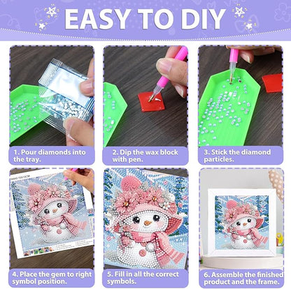 hkejoi Christmas Diamond Painting Kits with Frame- Snowman Diamond Art Kits, Big Gem Diamond Painting Arts and Crafts Painting Kit for Gift Home Wall Decor 7x7inch